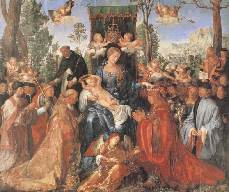 The Feast of the rose Garlands the virgen,the Infant Christ and St.Dominic distribut rose garlands, Albrecht Durer